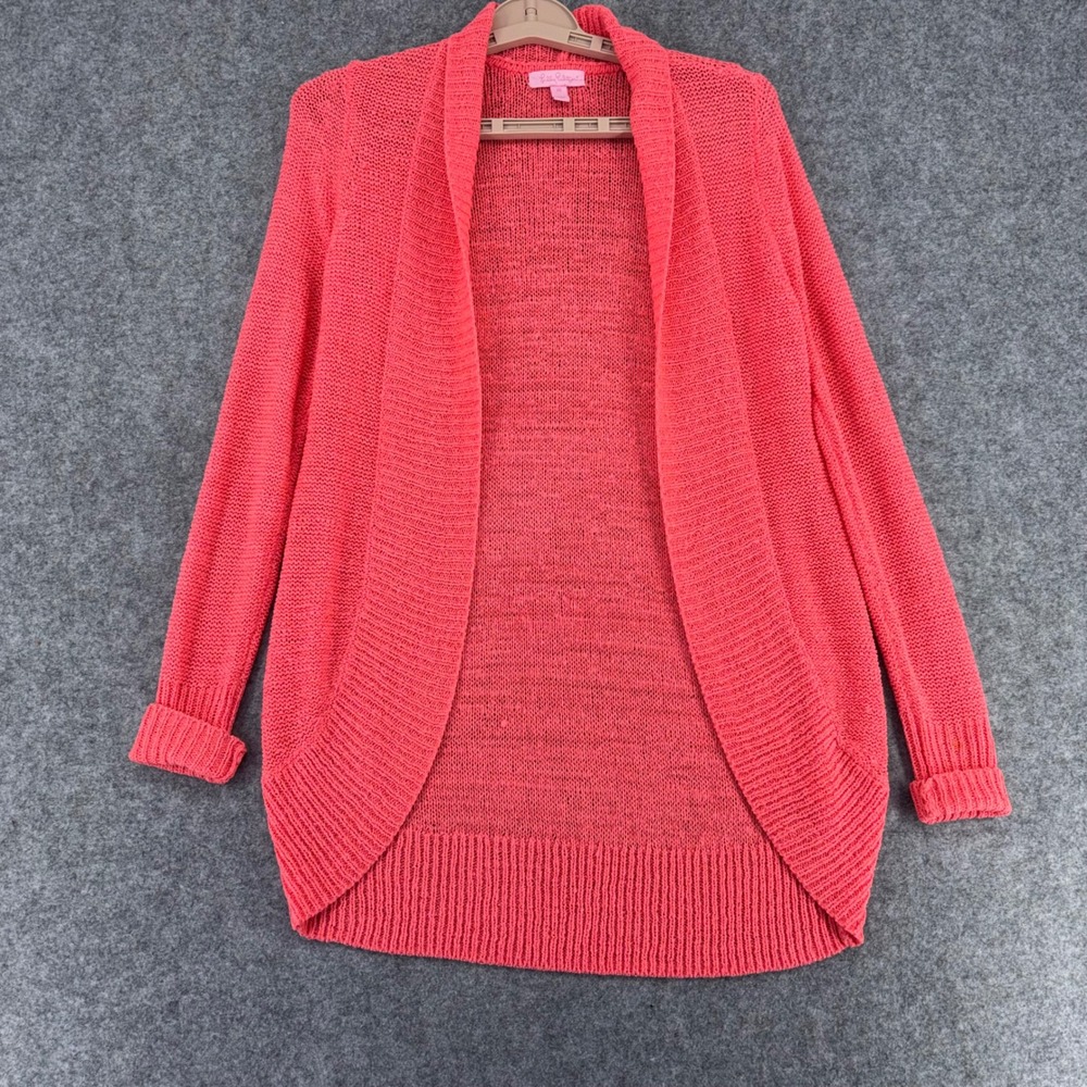 Lilly Pulitzer Womens XS Coral Pink Open Front Knit Cocoon Cardigan Sweater